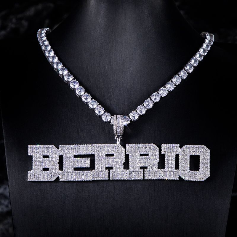 Custom Baguette Cut Name Pendant In White Gold With Street Luxury Shine - Image 5