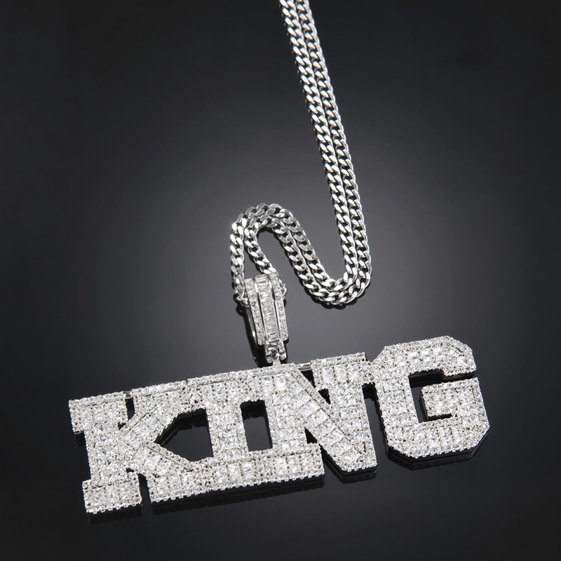 Custom Baguette Cut Name Pendant In White Gold With Street Luxury Shine - Image 6