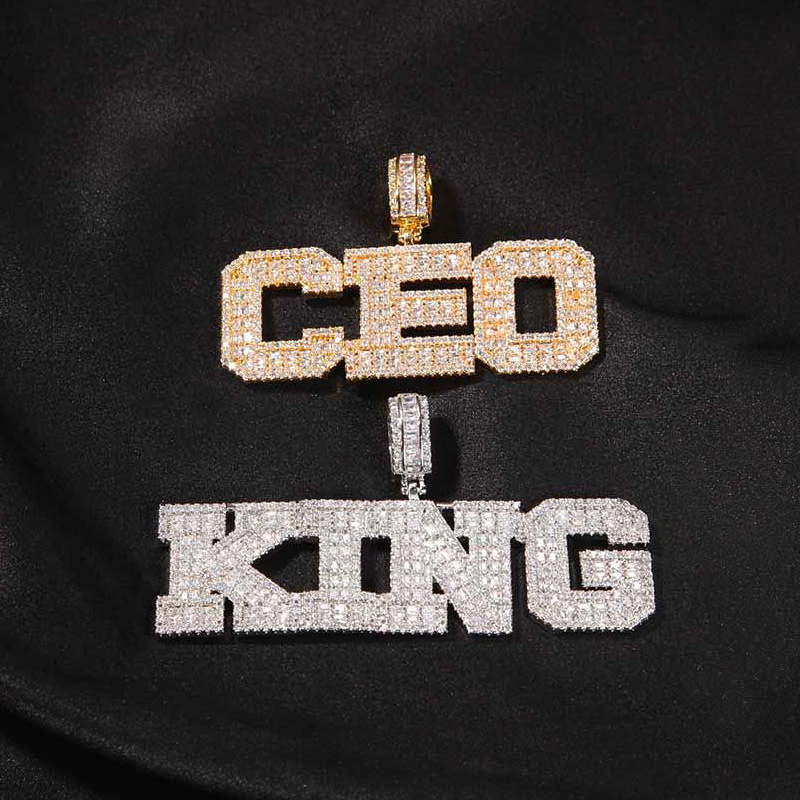 Custom Baguette Cut Name Pendant In White Gold With Street Luxury Shine