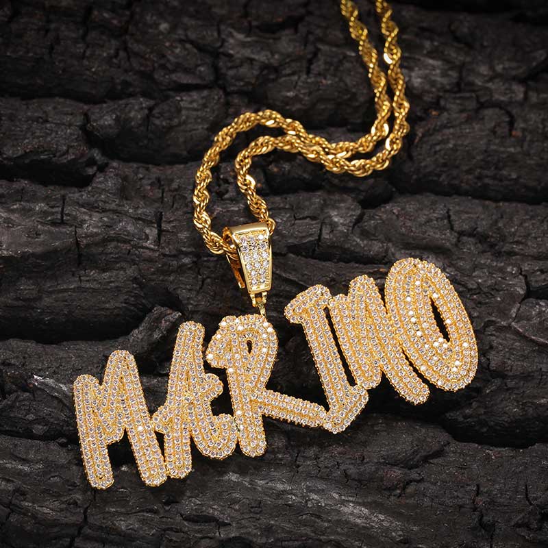 Custom Cursive Name Necklace In Gold Pendant With Street Luxury Shine