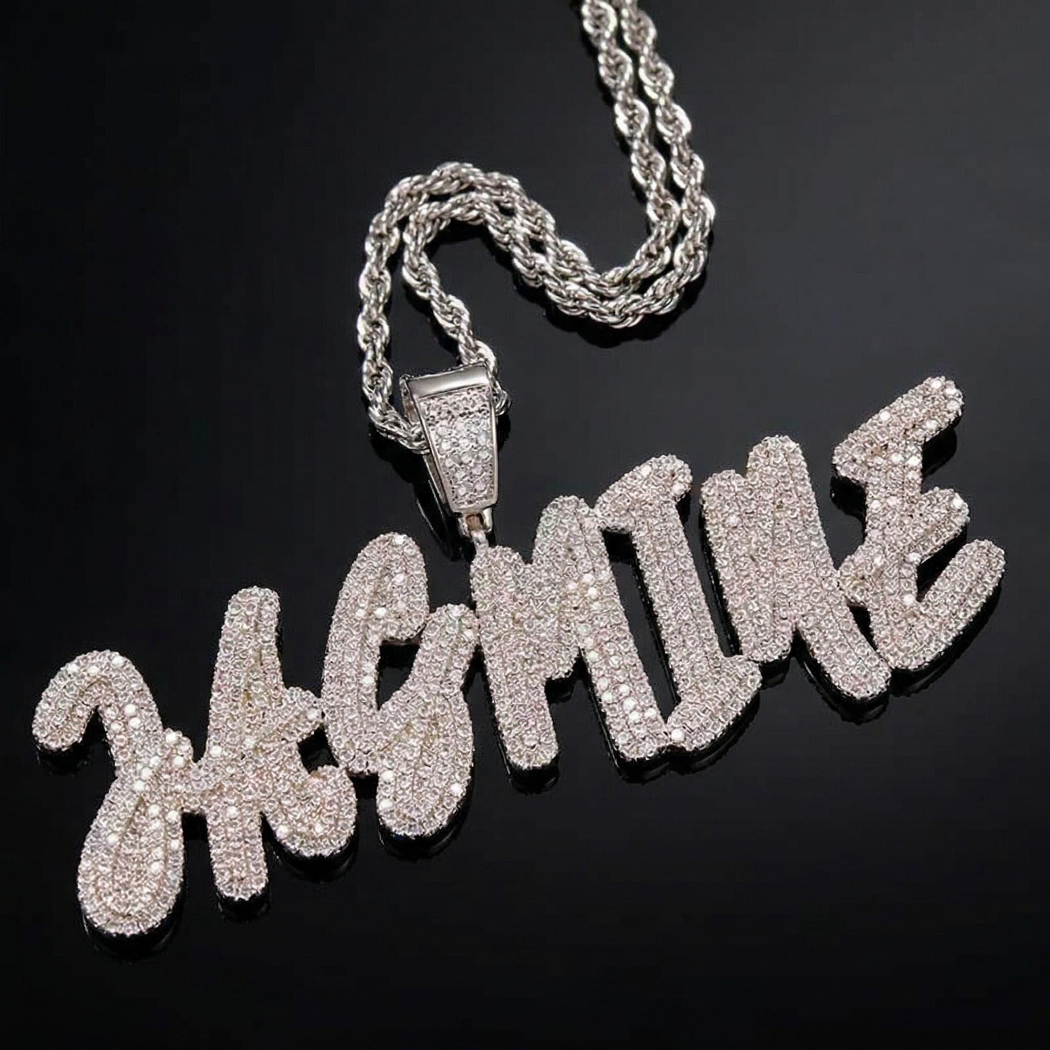 Custom Cursive Name Pendant In White Gold With Street Luxury Shine - Image 4