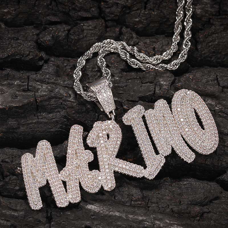 Custom Cursive Name Pendant In White Gold With Street Luxury Shine