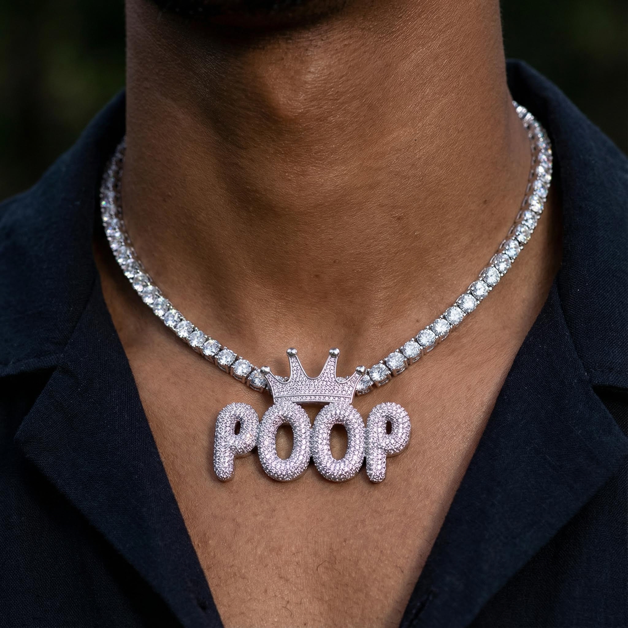 Custom Crown Bubble Letter Pendant In White Gold With Street Luxury Shine - Image 3