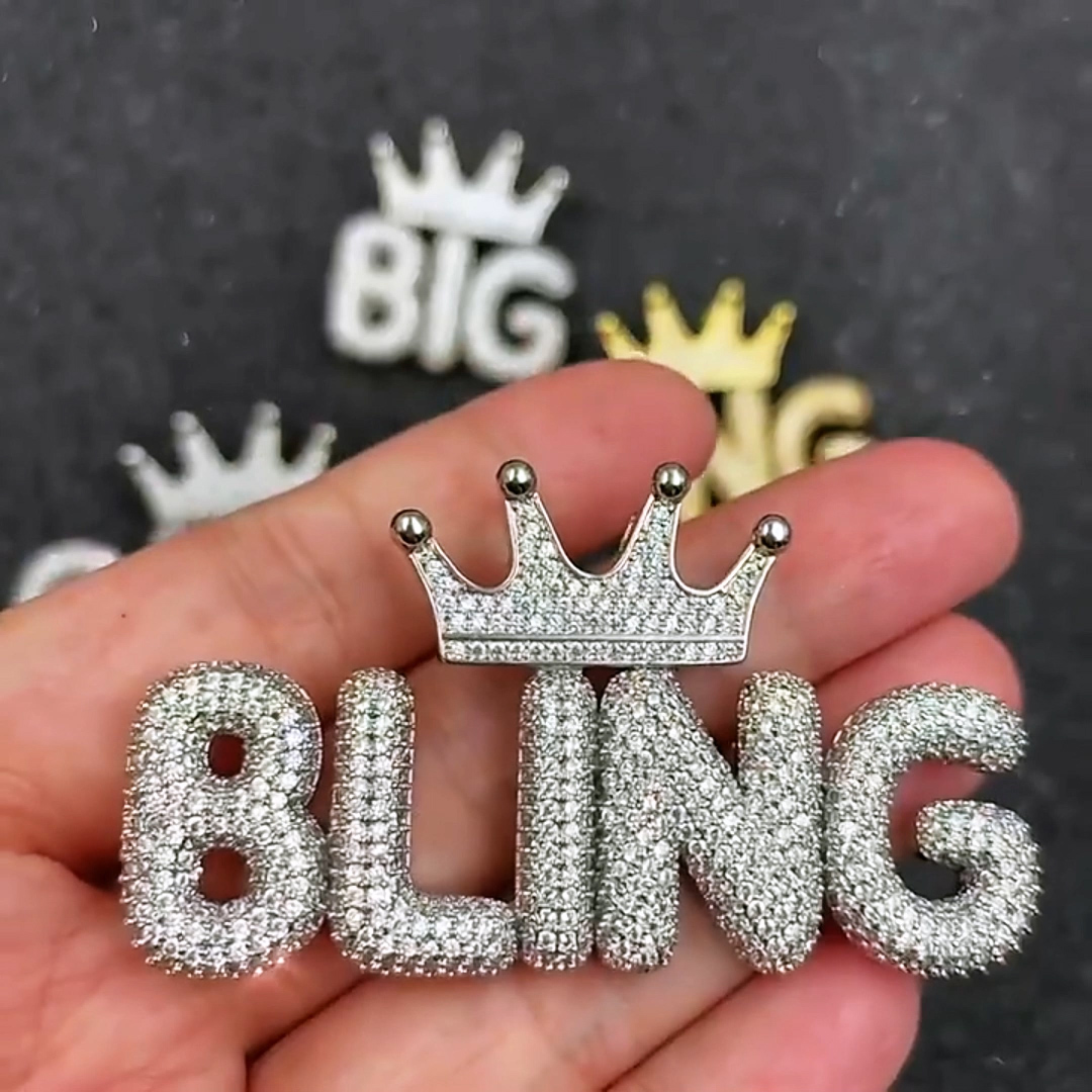 Custom Crown Bubble Letter Pendant In White Gold With Street Luxury Shine - Image 4