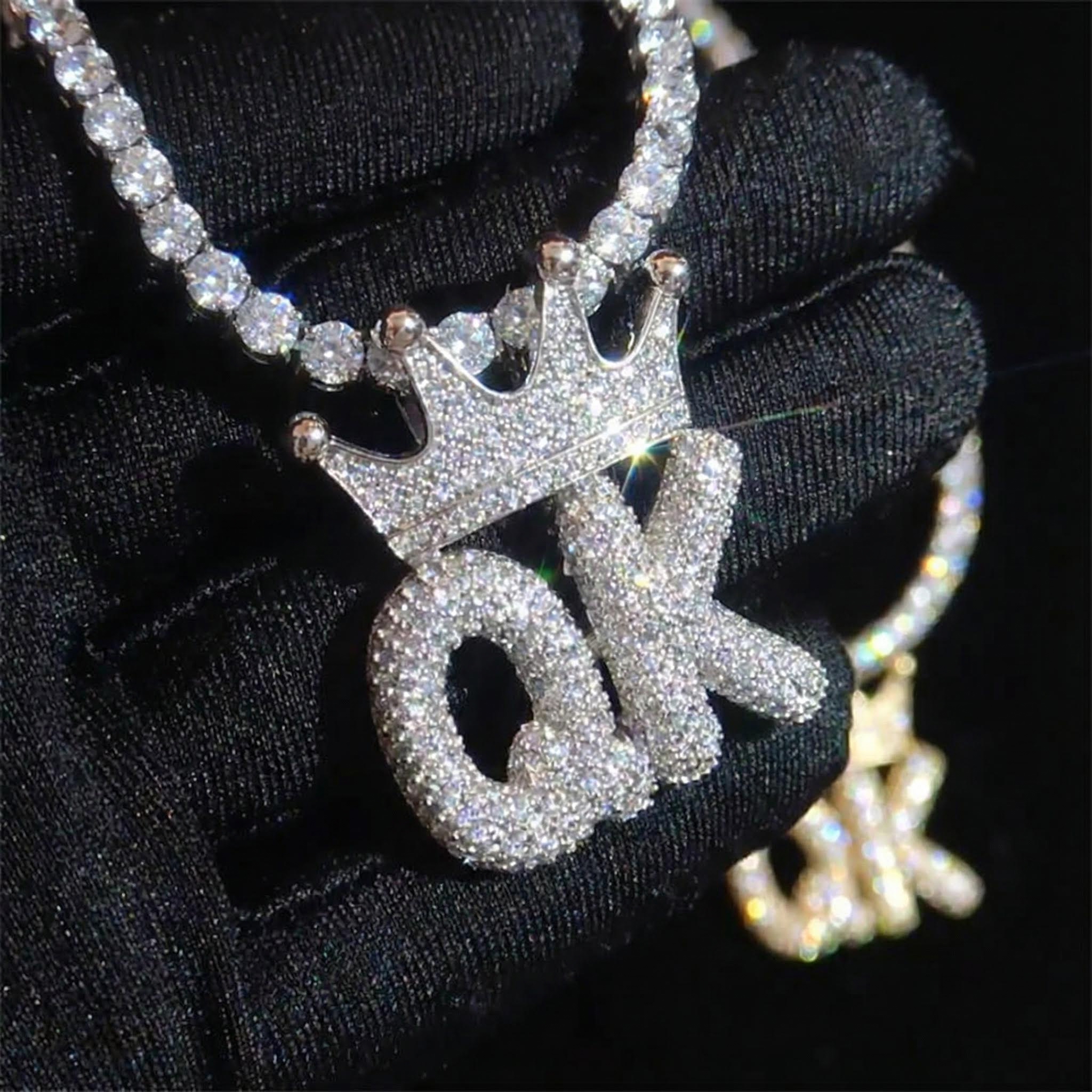 Custom Crown Bubble Letter Pendant In White Gold With Street Luxury Shine - Image 5
