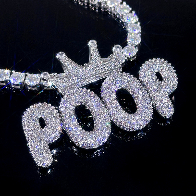 Custom Crown Bubble Letter Pendant In White Gold With Street Luxury Shine - Image 6