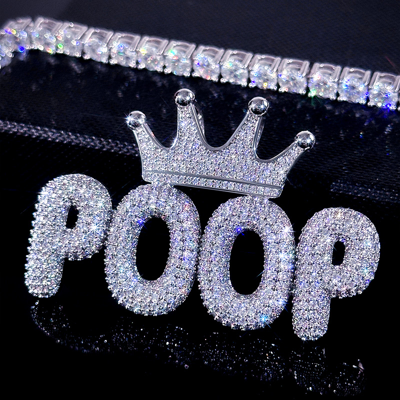 Custom Crown Bubble Letter Pendant In White Gold With Street Luxury Shine - Image 7