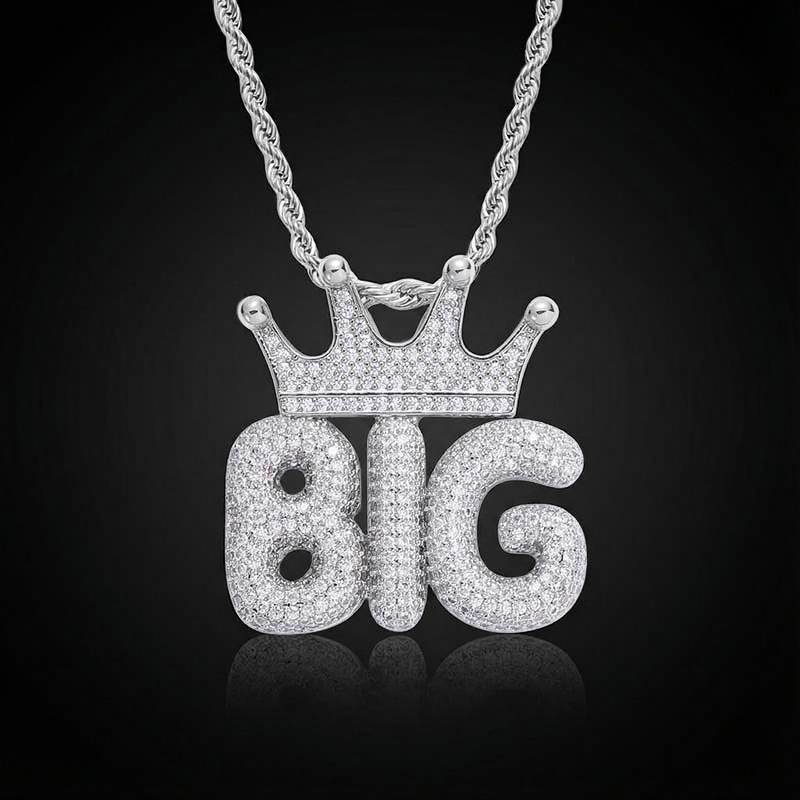 Custom Crown Bubble Letter Pendant In White Gold With Street Luxury Shine - Image 10