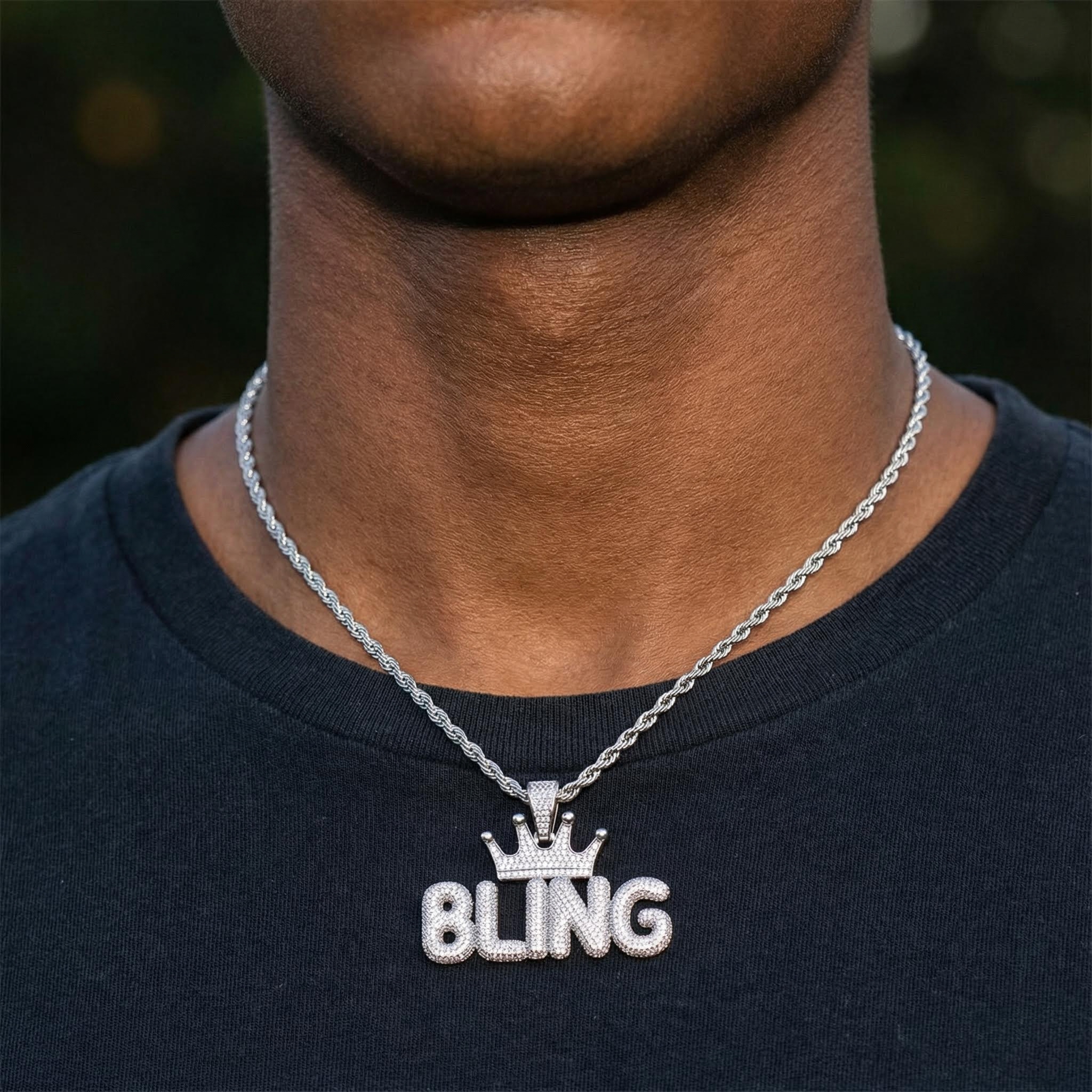 Custom Crown Bubble Letter Pendant In White Gold With Street Luxury Shine - Image 11