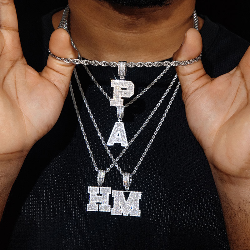 Baguette A To Z Initials Letters Pendants In White Gold Moissanite - Image 3