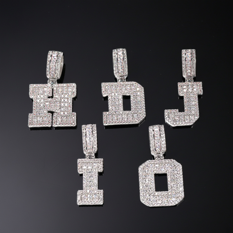 Baguette A To Z Initials Letters Pendants In White Gold Moissanite - Image 4