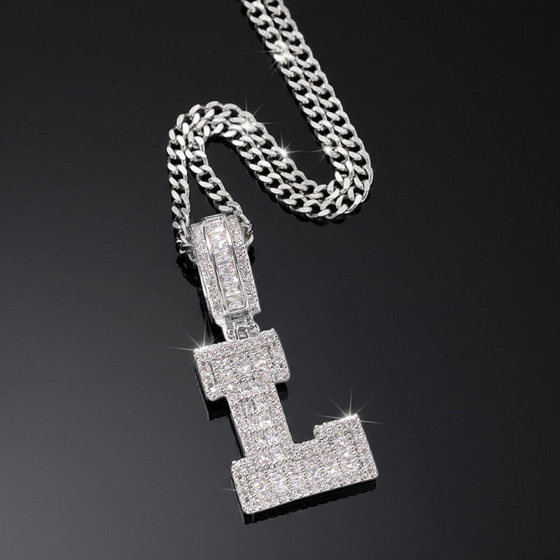 Baguette A To Z Initials Letters Pendants In White Gold Moissanite - Image 5