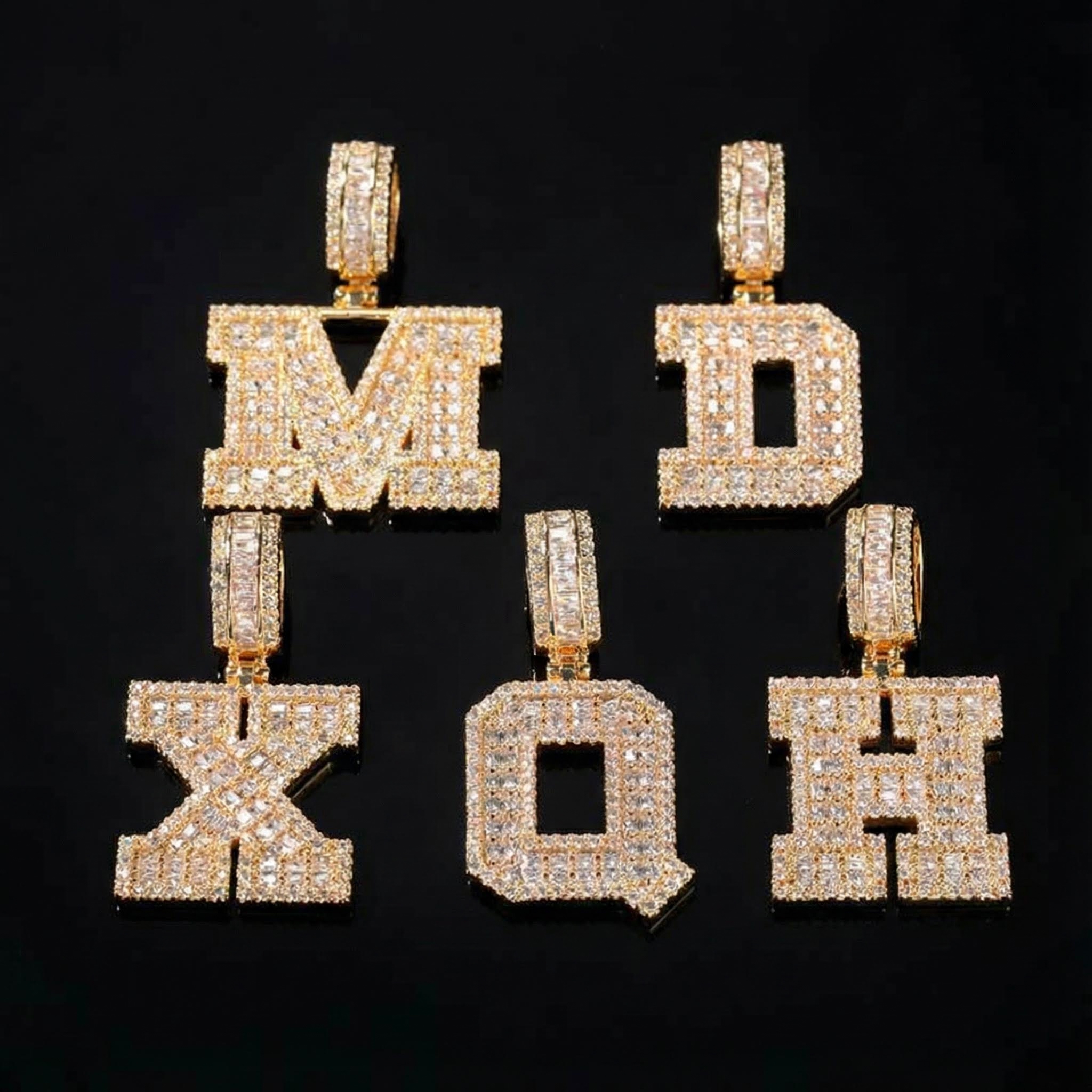 Baguette A To Z Initials Letters Pendants In Gold With Street Luxury Shine - Image 3