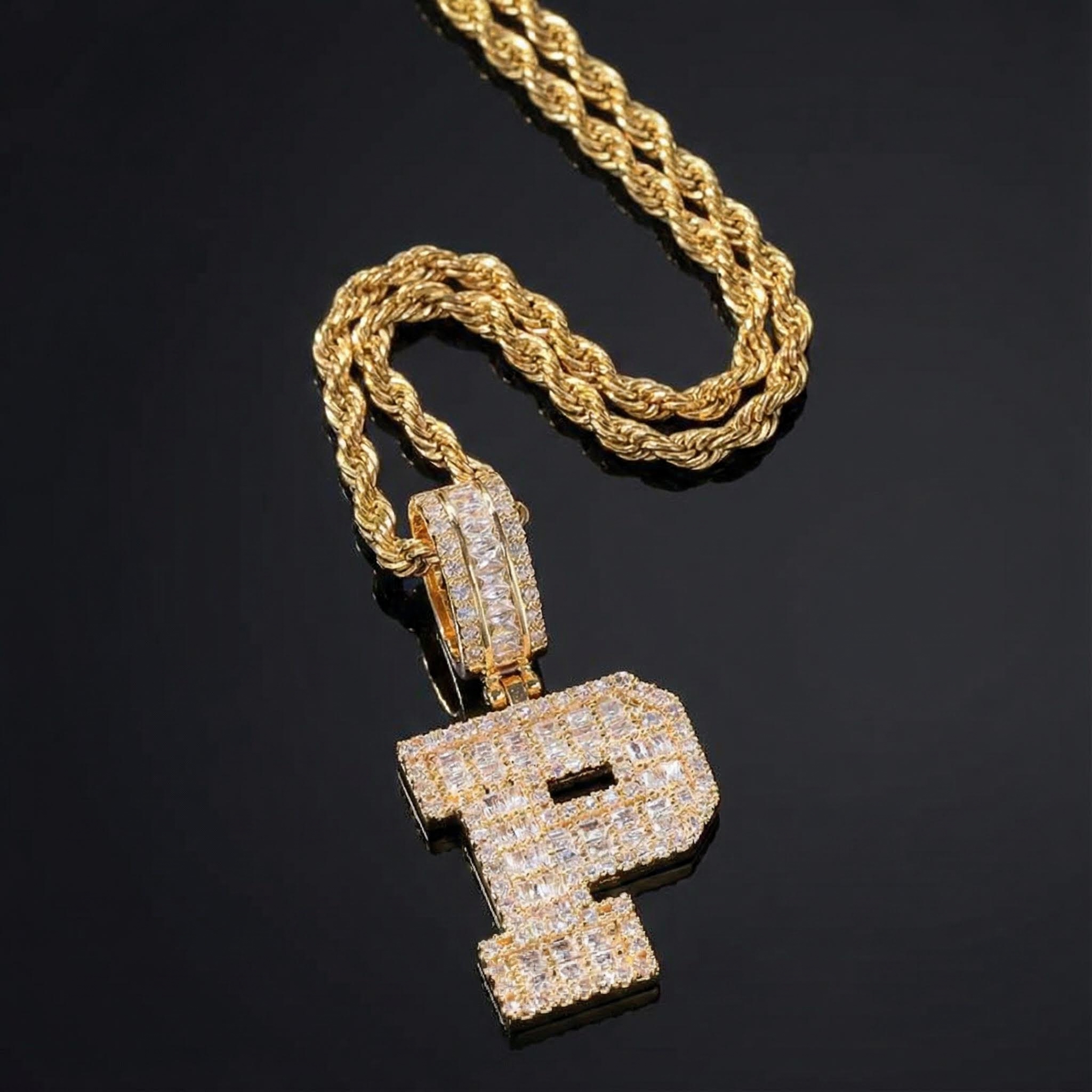 Baguette A To Z Initials Letters Pendants In Gold With Street Luxury Shine - Image 7
