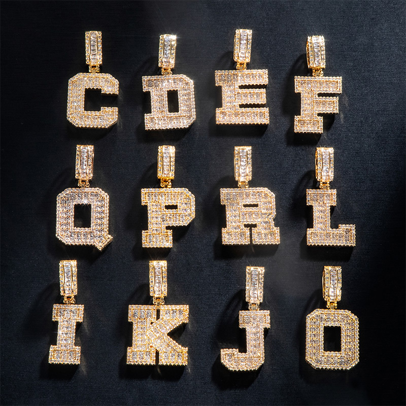 Baguette A To Z Initials Letters Pendants In Gold With Street Luxury Shine