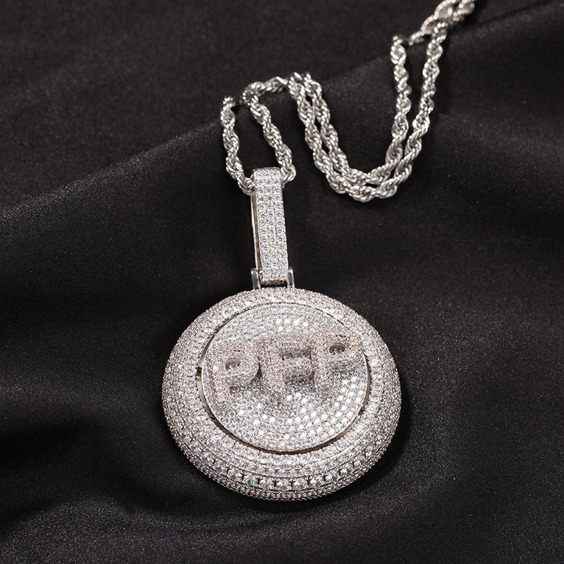 Custom Iced Out Rotating Letter Pendant In White Gold With Gold Shine - Image 3