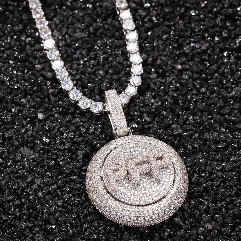 Custom Iced Out Rotating Letter Pendant In White Gold With Gold Shine