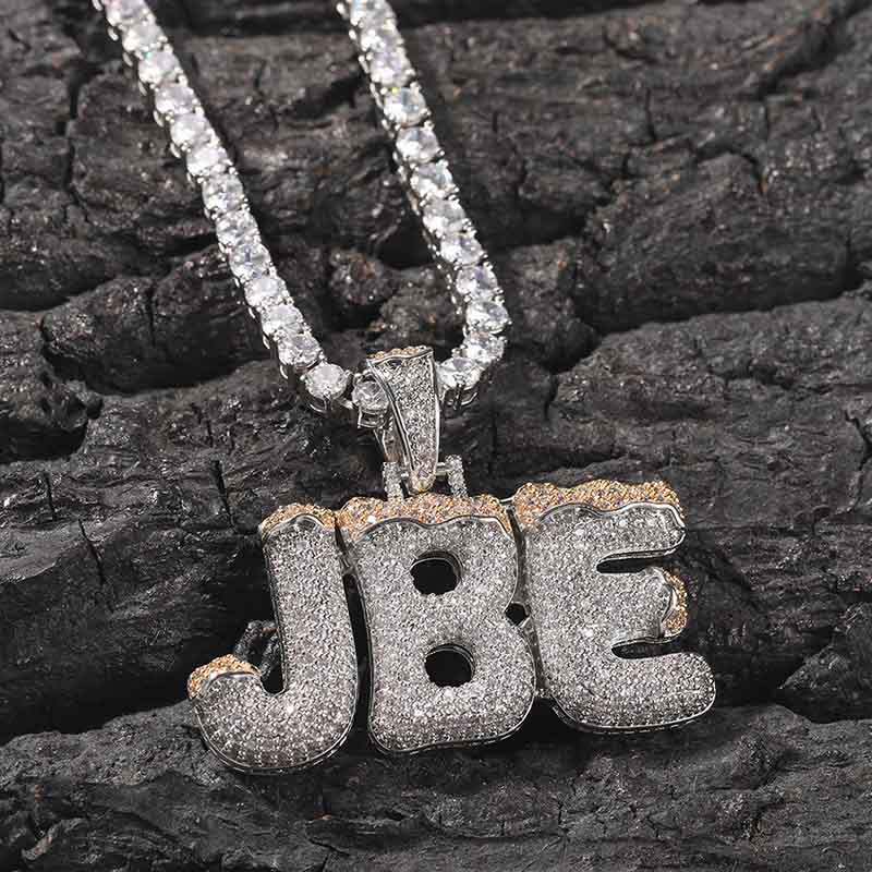 Iced Out Custom Christmas Letter Pendant In White Gold With Gold Shine - Image 3