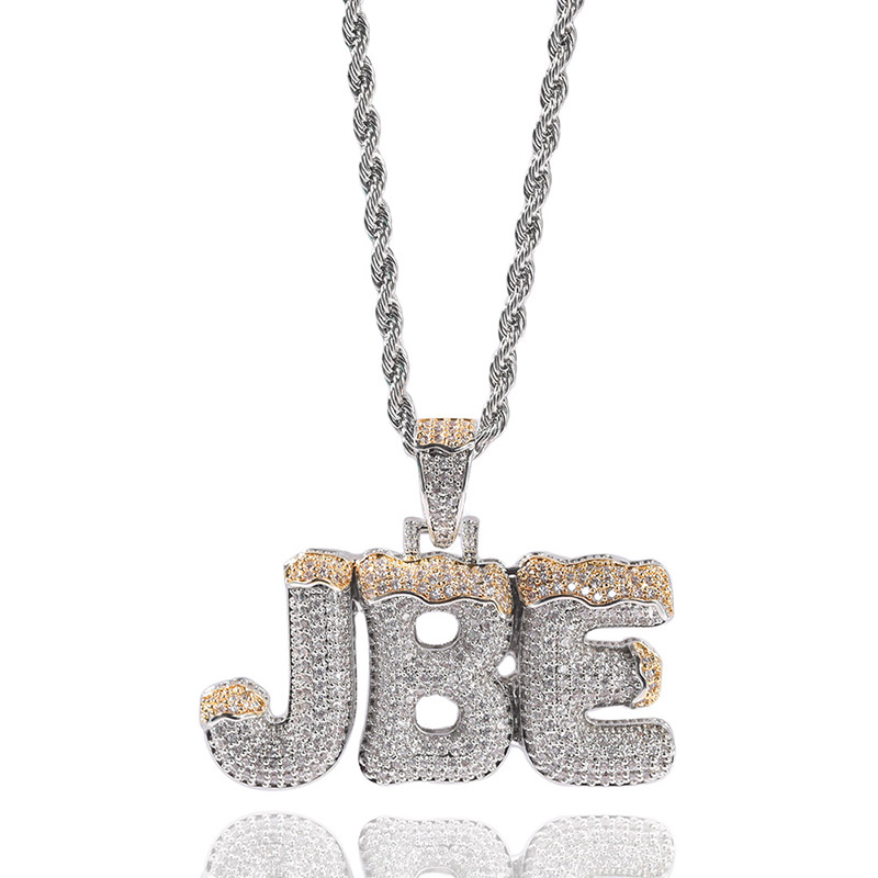 Iced Out Custom Christmas Letter Pendant In White Gold With Gold Shine - Image 4