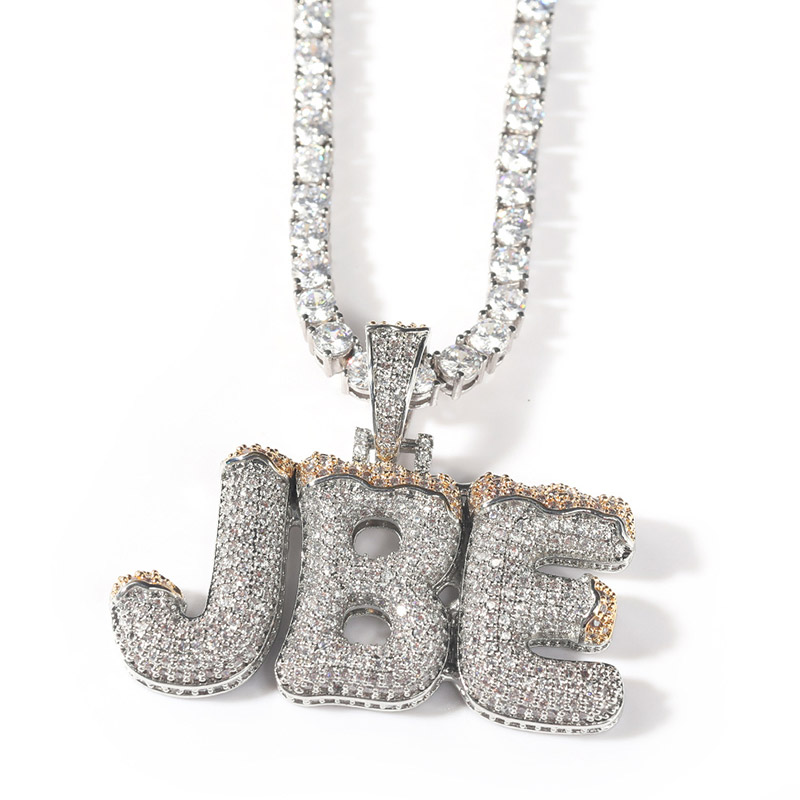 Iced Out Custom Christmas Letter Pendant In White Gold With Gold Shine - Image 5