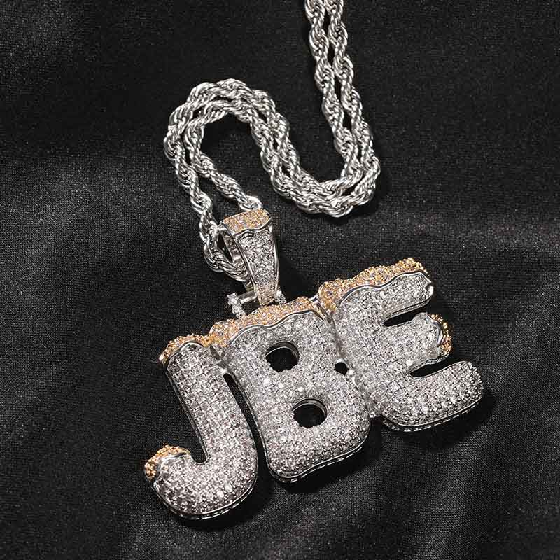 Iced Out Custom Christmas Letter Pendant In White Gold With Gold Shine