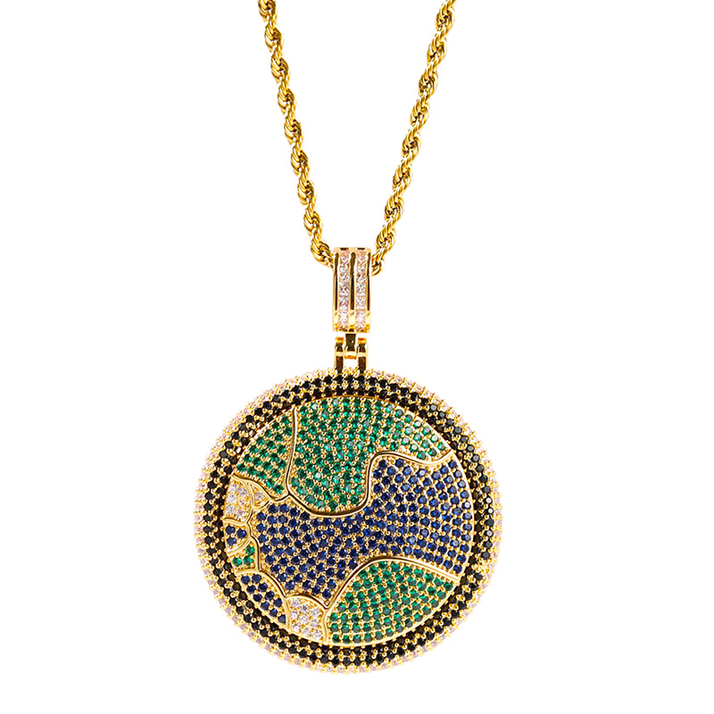 Iced Out Rotatable Earth Pendant Gold With Street Luxury Shine - Image 3