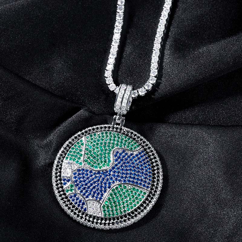 Iced Out Rotatable Earth Pendant Gold With Street Luxury Shine - Image 4
