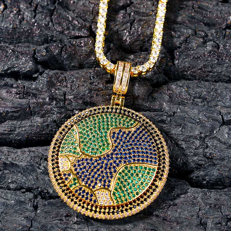 Iced Out Rotatable Earth Pendant Gold With Street Luxury Shine