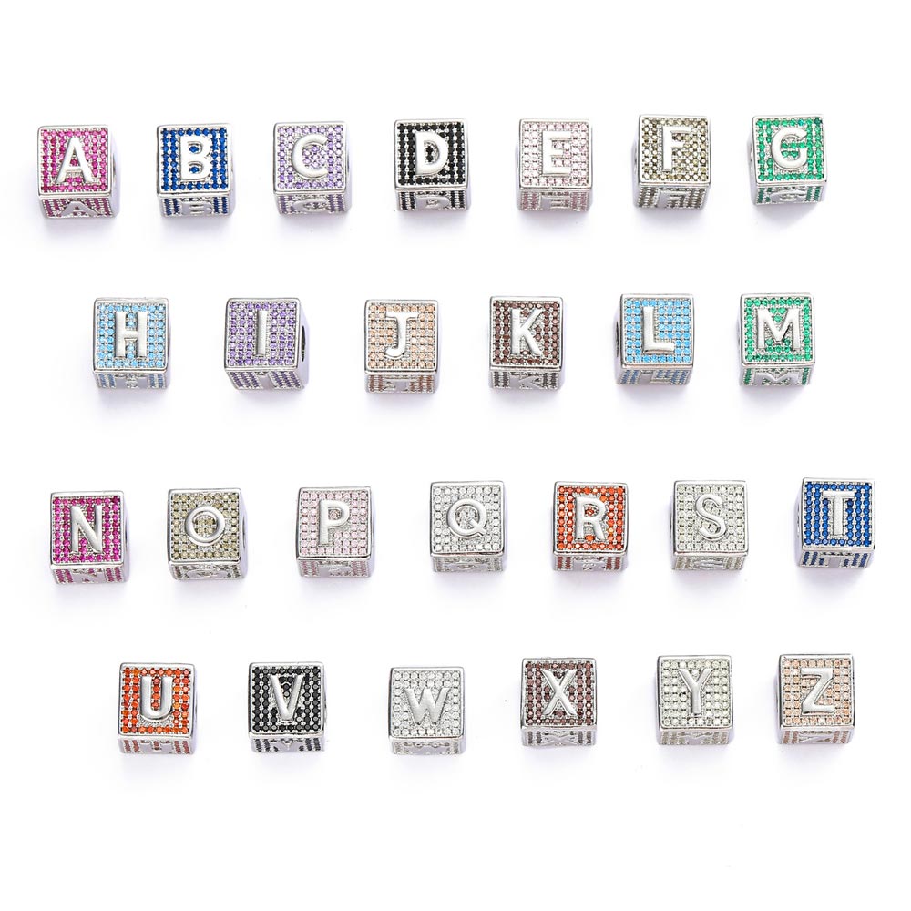 Custom 26 Multicolor Dice Cube Letters Necklace In White Gold Pendant - Image 3
