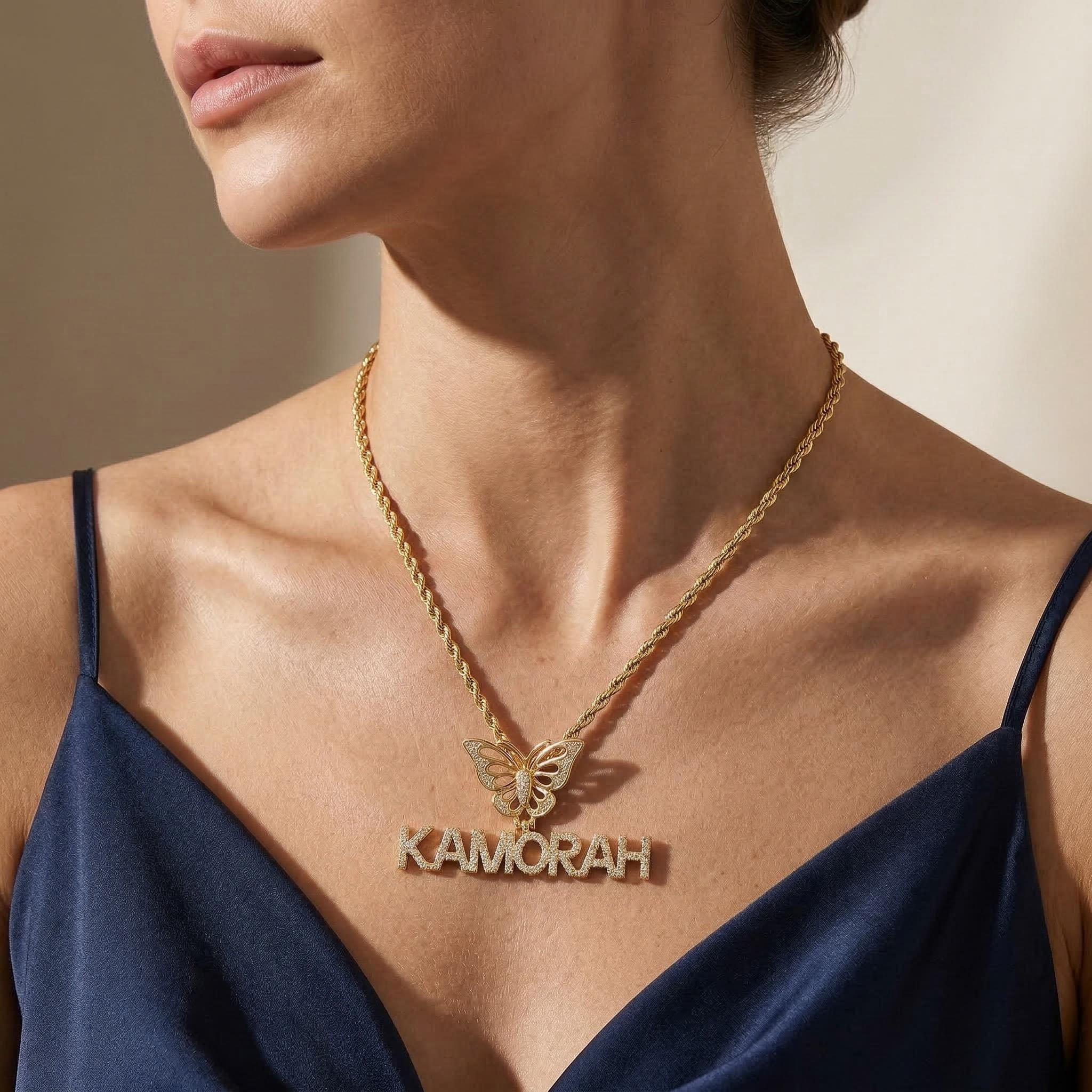 Custom Name Pendant With Butterfly Clasp Gold With Street Luxury Shine - Image 3