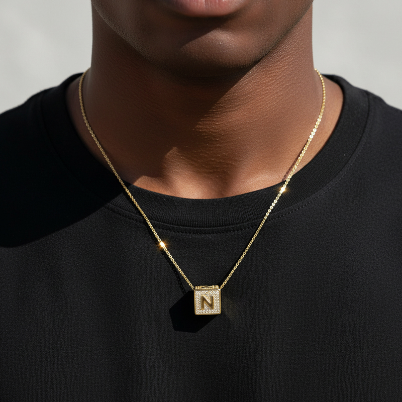 Iced Out 26 Cube Letters Necklace Pendant With Street Luxury Shine - Image 3