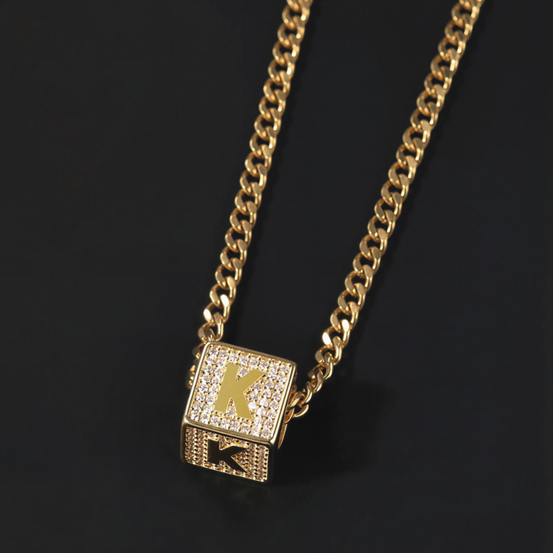 Iced Out 26 Cube Letters Necklace Pendant With Street Luxury Shine