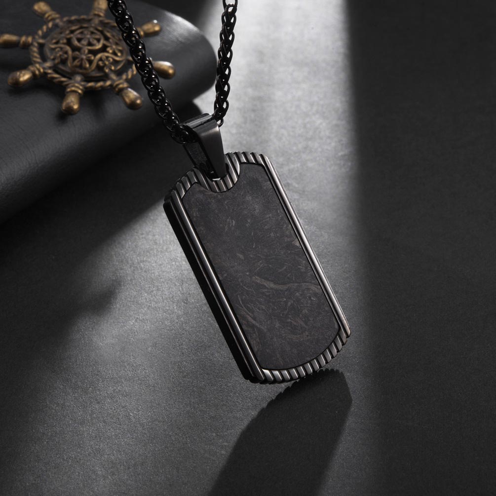 Stainless Steel Carbon Fibre Dog Tag Pendant With Street Luxury Shine
