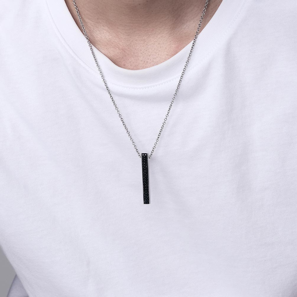 Iced Out Stainless Steel Bar Pendant Silver With Street Luxury Shine - Image 4