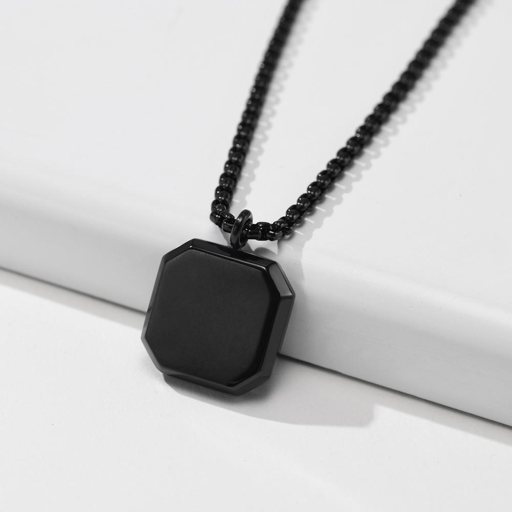 Square Black Enamel Stainless Steel Pendant Silver With Street Luxury Shine - Image 4