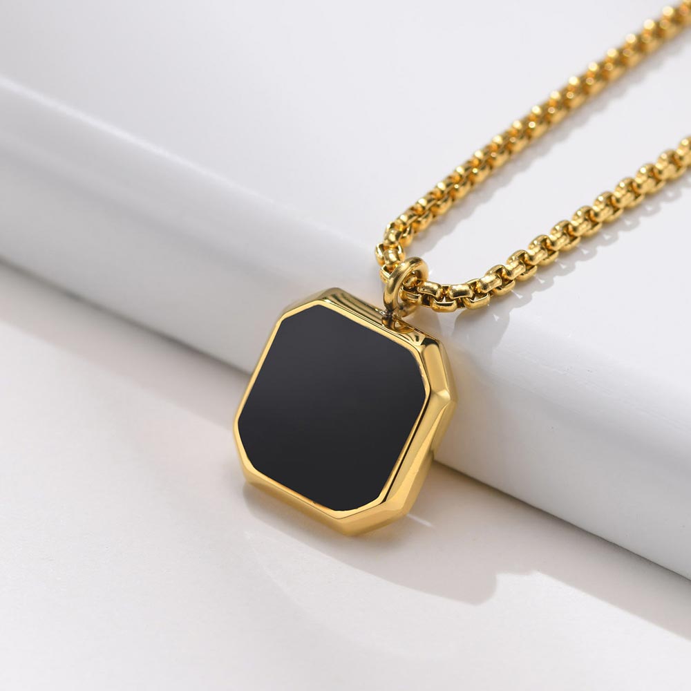 Square Black Enamel Stainless Steel Pendant Silver With Street Luxury Shine - Image 5