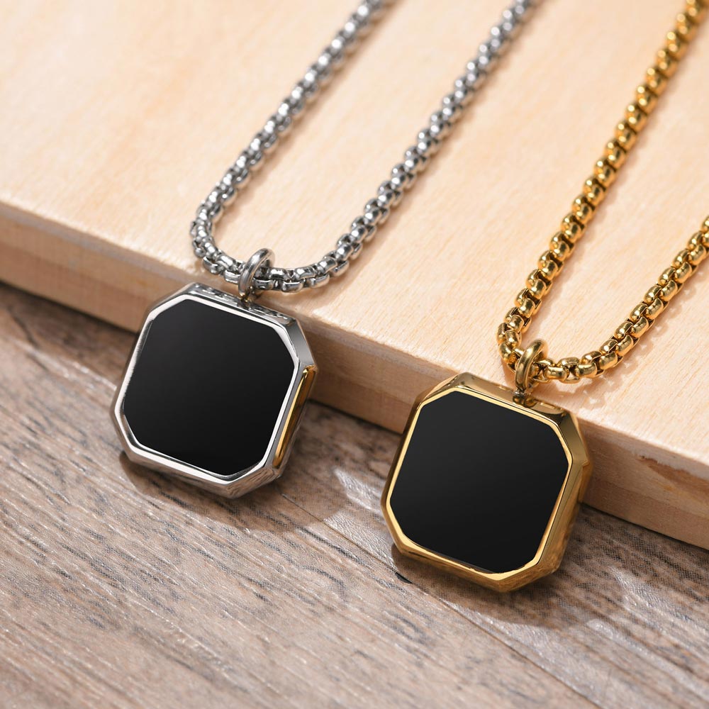 Square Black Enamel Stainless Steel Pendant Silver With Street Luxury Shine