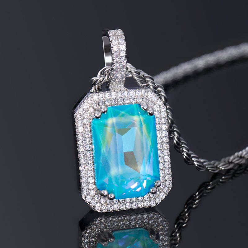 Iced Out Fluorescent Cube Pendant In White Gold With Street Luxury Shine - Image 3