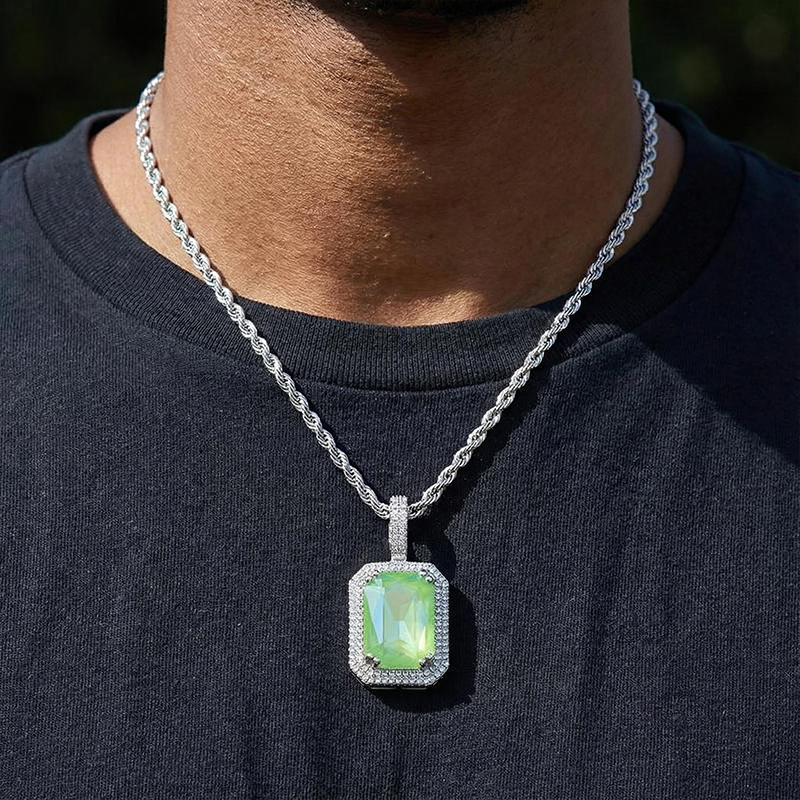 Iced Out Fluorescent Cube Pendant In White Gold With Street Luxury Shine - Image 4