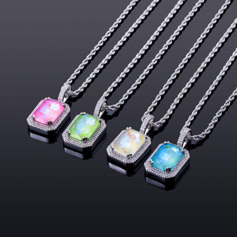 Iced Out Fluorescent Cube Pendant In White Gold With Street Luxury Shine - Image 5