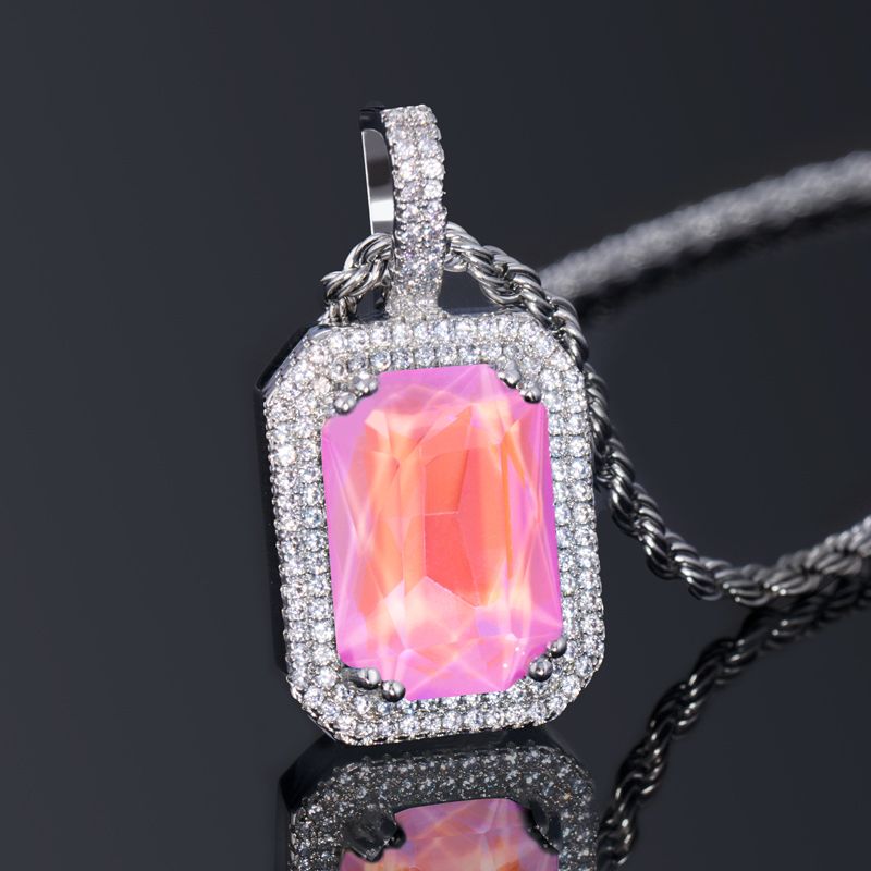 Iced Out Fluorescent Cube Pendant In White Gold With Street Luxury Shine - Image 7