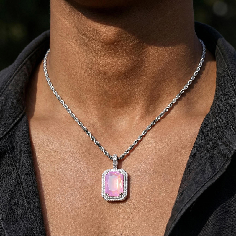 Iced Out Fluorescent Cube Pendant In White Gold With Street Luxury Shine - Image 8
