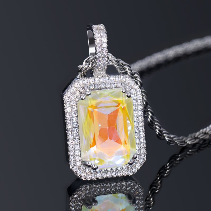 Iced Out Fluorescent Cube Pendant In White Gold With Street Luxury Shine - Image 9