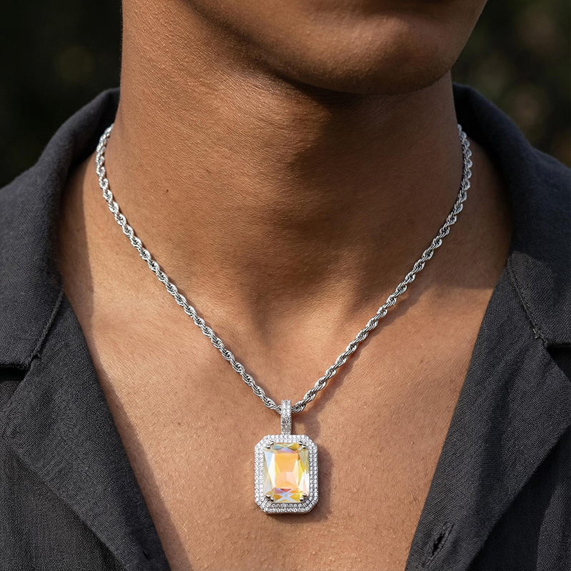 Iced Out Fluorescent Cube Pendant In White Gold With Street Luxury Shine - Image 10