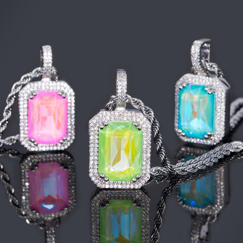 Iced Out Fluorescent Cube Pendant In White Gold With Street Luxury Shine