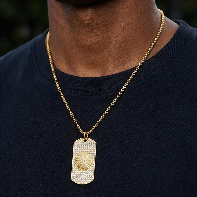 Iced Out Basketball Dog Tag Pendant Gold With Street Luxury Shine - Image 3