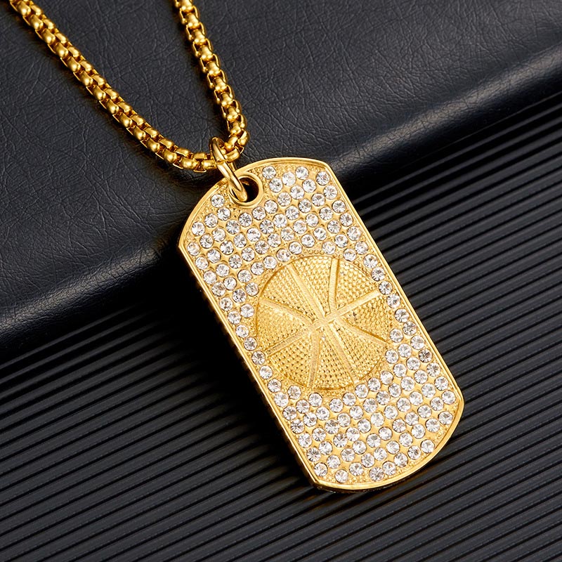 Iced Out Basketball Dog Tag Pendant Gold With Street Luxury Shine - Image 4