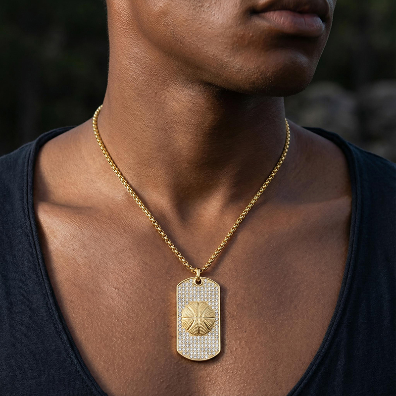 Iced Out Basketball Dog Tag Pendant Gold With Street Luxury Shine - Image 6