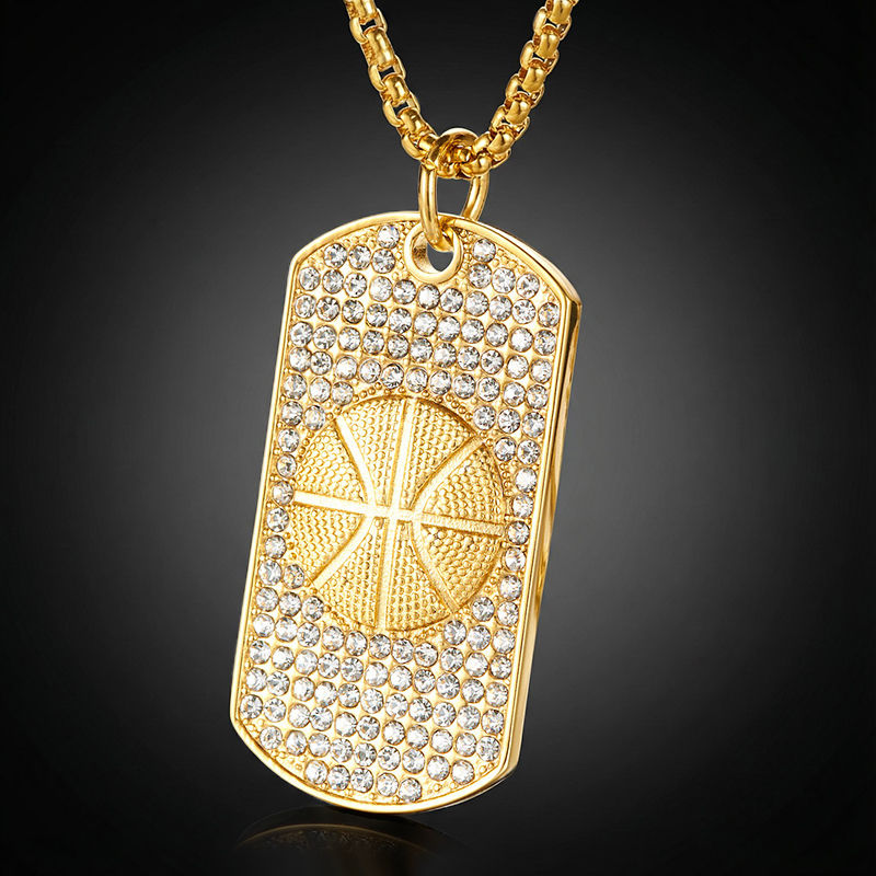 Iced Out Basketball Dog Tag Pendant Gold With Street Luxury Shine