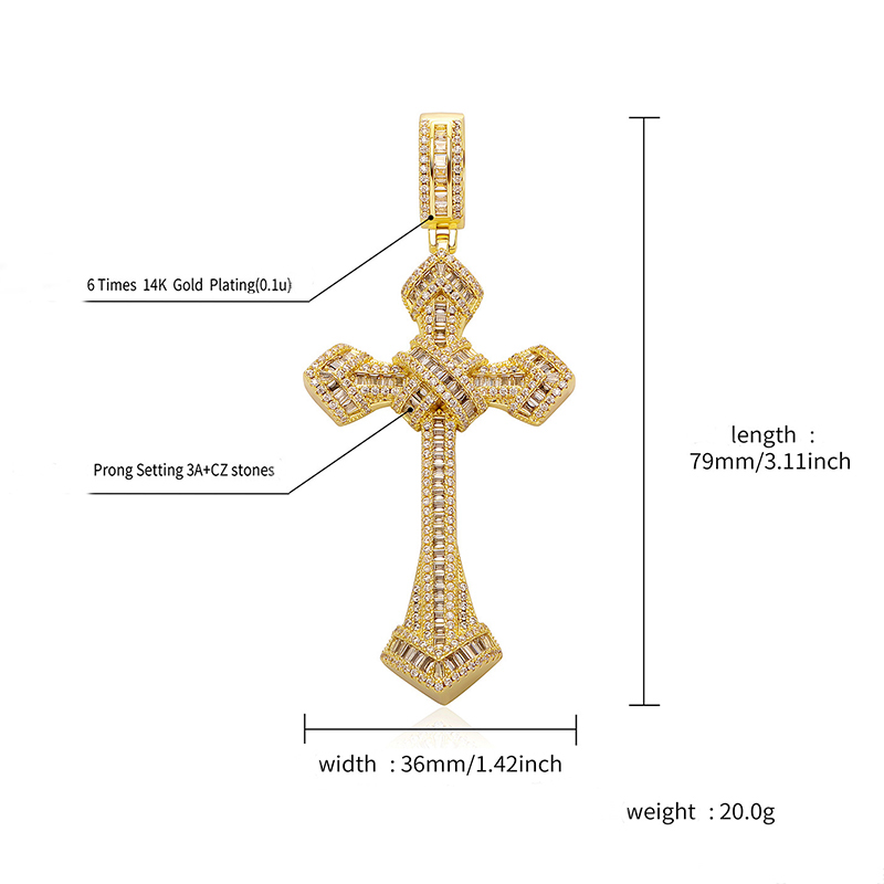 Iced Out Baguette Cut Cross Pendant In Gold With Street Luxury Shine - Image 3